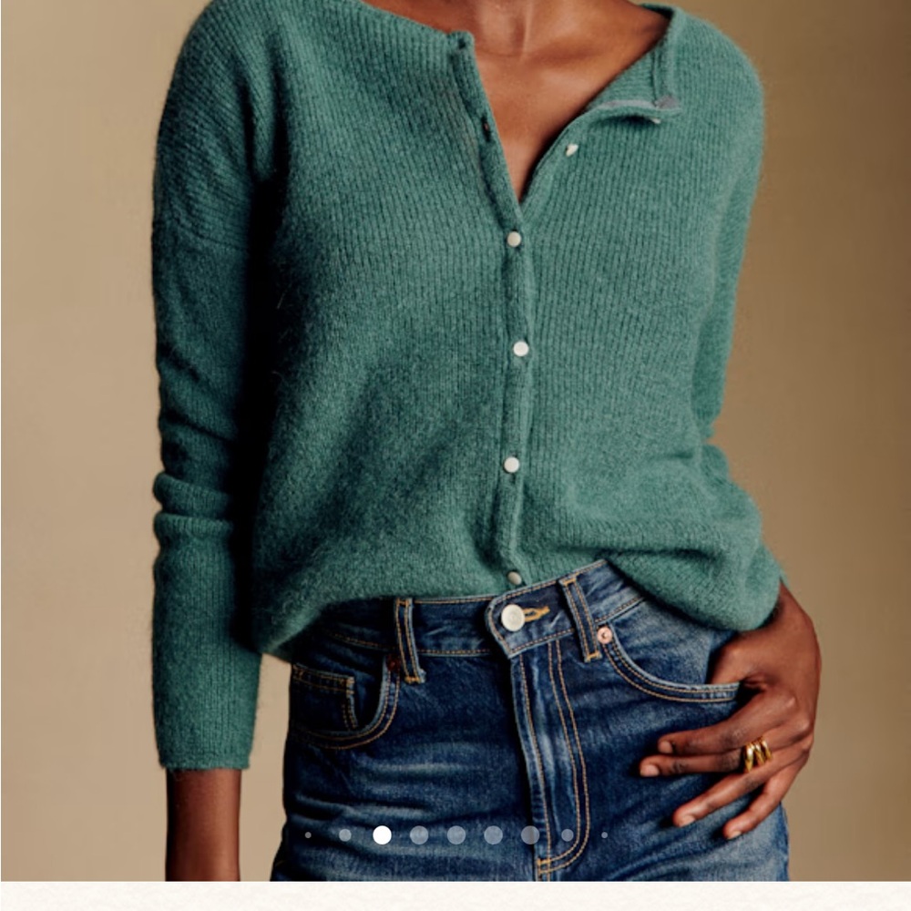 Sezane Teal Button-Up Wool Blend Cardigan - Picture 3 of 3